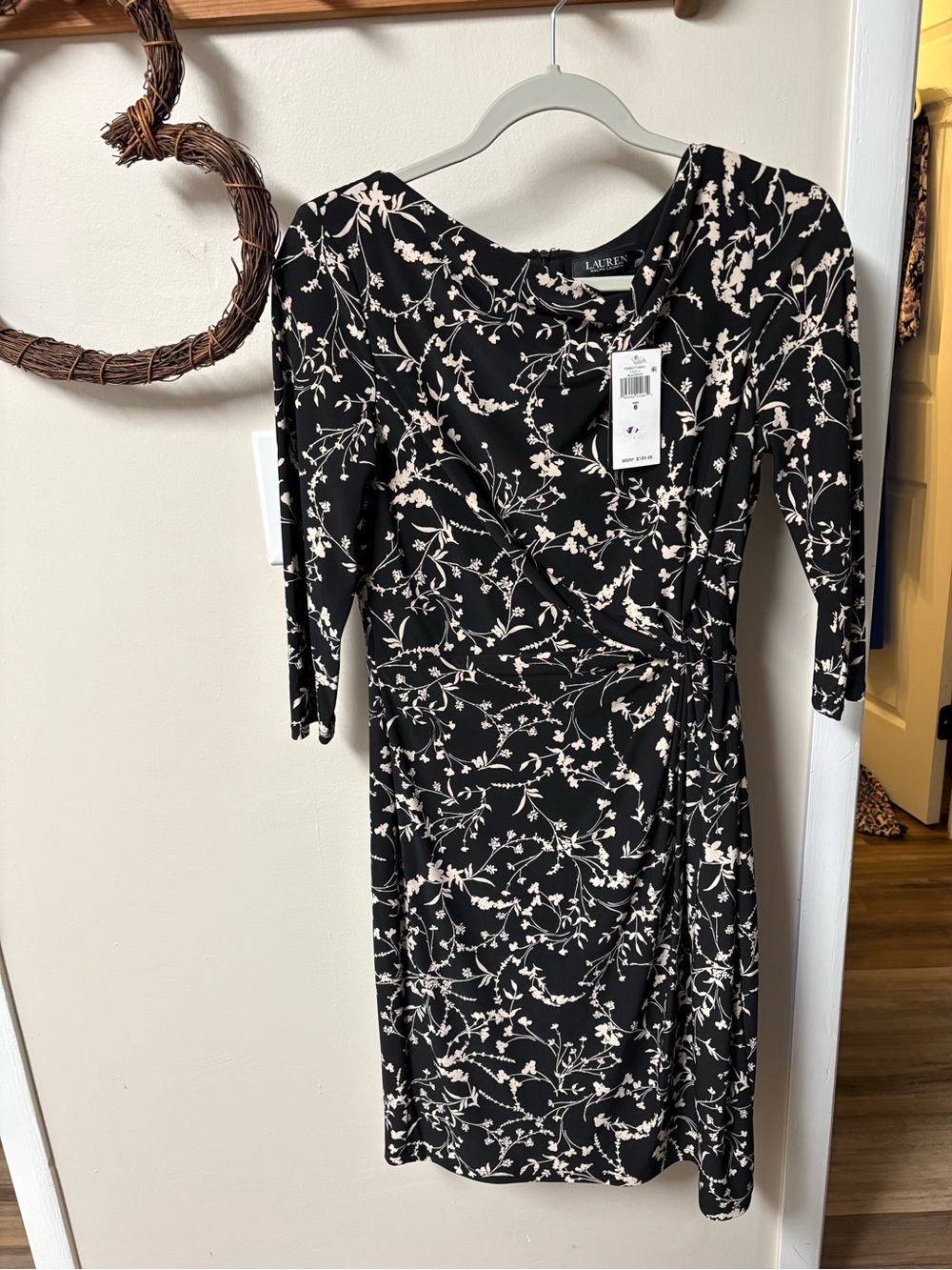 NWT Ralph Lauren Black Floral Long-Sleeve Wrap Dress
